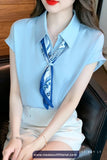 Short Sleeve Elegant Chiffon Silk Blouse Shirt