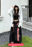 Loose Wide Leg Hip Hop Plaid Patchwork Black Jeans Pants