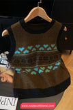 Sleeveless Vintage Heart Pattern Vest Sweater