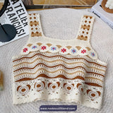 Square Collar Knitted Embroidery Crochet Tank Top
