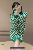 Long Sleeve Casual Checkered Pattern O-Neck Sweater