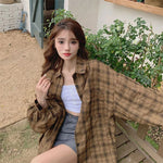 Long Sleeve Plaid Warm Colors Blouse Shirt