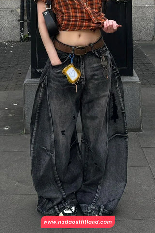 High Waist Loose Wide Leg Women Black Jeans Pants
