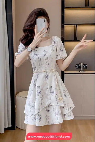 Short Sleeve Chinese Pattern A-Line Dress