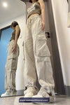 Side Zipper Elastic Waist Cargo Pockets Pants