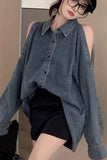 Long Sleeve Off Shoulder Denim Shirt