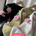 Long Sleeve 3D Pink Flowers Cardigan Sweater