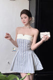 Sexy Elegant Striped Cute Bow Back Bandage Party Mini Dress