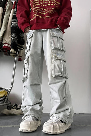 Light Blue Cargo Multi Pockets Jeans Pants