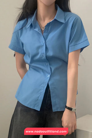 Short Sleeve Single Side Button Summer Blouse Shirt