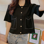 Short Sleeve Double Pockets Knitted Shirts