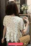 Short Sleeve Floral Pattern Doll Collar Shirt