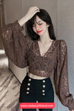 Batwing Sleeve Backless Cropped Lace Blouse Shirt