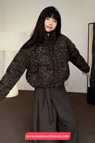 Leopard Pattern Winter Short Parkas Jacket