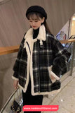 Loose Plaid Pattern Woolen Coat Jacket