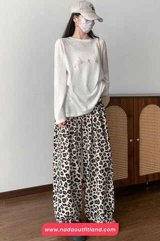 Loose Vintage Hip Hop Leopard Patten Wide Leg Pants