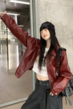 Red Leather Lapel Jacket