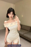 Slash Neck Off Shoulder Butterfly Design Irregular Shirt