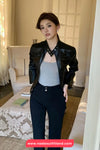 Long Sleeve Cropped Leather Black Jacket