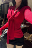 Long Sleeve V-Neck Elegant Tie Retro Red Sweater
