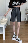 High Waist Black Side Grey Denim Shorts