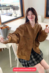 Long Sleeve O-Neck Faux Suede Zipper Jacket