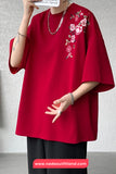 Loose Flower Embroidered Half Sleeve Shirts