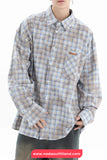 Long Sleeve Retro Plaid Tie Dye Style Blouse Shirt