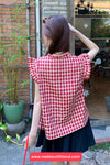 Cute Sleeveless O-Neck Plaid Blouse Shirt