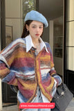 Long Sleeve Retro Colors Striped Cardigan Button Sweater