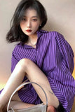 Retro Purple Striped Blouse Shirt – Cozy Vintage Everyday Essential