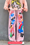 Elastic Waist Cartoon Crayon Printed Long Pants