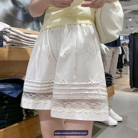 Cute Lace Spliced Hollow Out Shorts