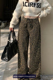 High Waist Leopard Pattern Loose Jeans Pants