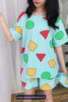 Short Sleeve Sin Chan Cartoon Pajamas Set
