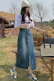 High Waist Front Slit A-Line Denim Skirts