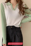 Long Sleeve Collar Knitted Slim Sweater