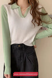 Long Sleeve Collar Knitted Slim Sweater