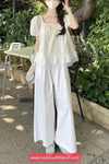 Puff Sleeve Lace Spliced Summer Blouse Shirt