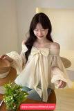 Cute Bow Bubble Sleeve Off Shoulder Blouse Shirt