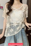 Short Sleeve Floral Lace Hollow Crochet Shirt