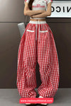 Loose Front Pockets Retro Plaid Sweatpants