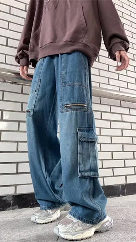 Hip Hop Cargo Pockets Zipper Jeans Pants