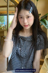 Short Sleeve Bow Lace Up Cute Plaid Shirt