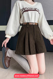 High Waist A-Line Pleated Corduroy Mini Skirts