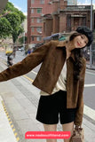 Long Sleeve Lapel Collar Suede Velvet Jacket