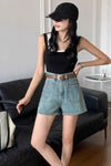 High Waist Front Double Pocket Denim Shorts Jeans