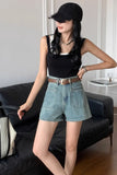 High Waist Front Double Pocket Denim Shorts Jeans