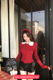 Long Sleeve Polka Dot Collar Red Cardigan Sweater