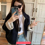 Long Sleeve Double Sided Striped Turn Down Collar Jacket